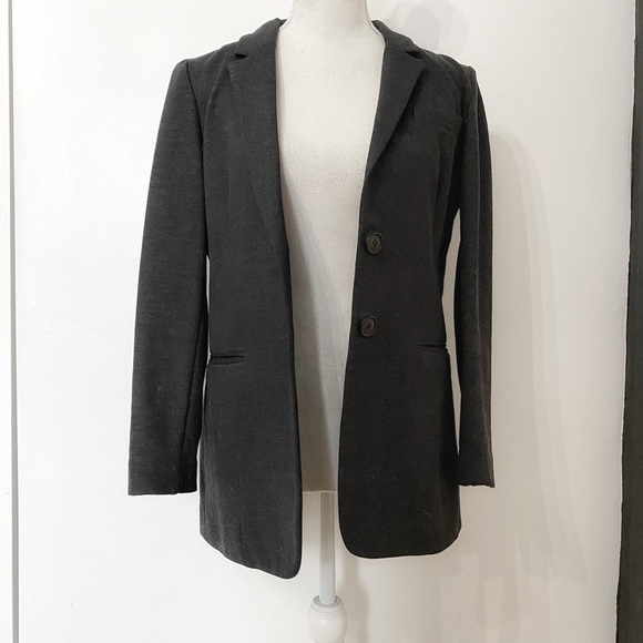 JUDITH & CHARLES DARK GREY CHAMBRAY NOTCHED LAPEL BUTTON FRONT BLAZER JACKET - 8 - Picture 5 of 10